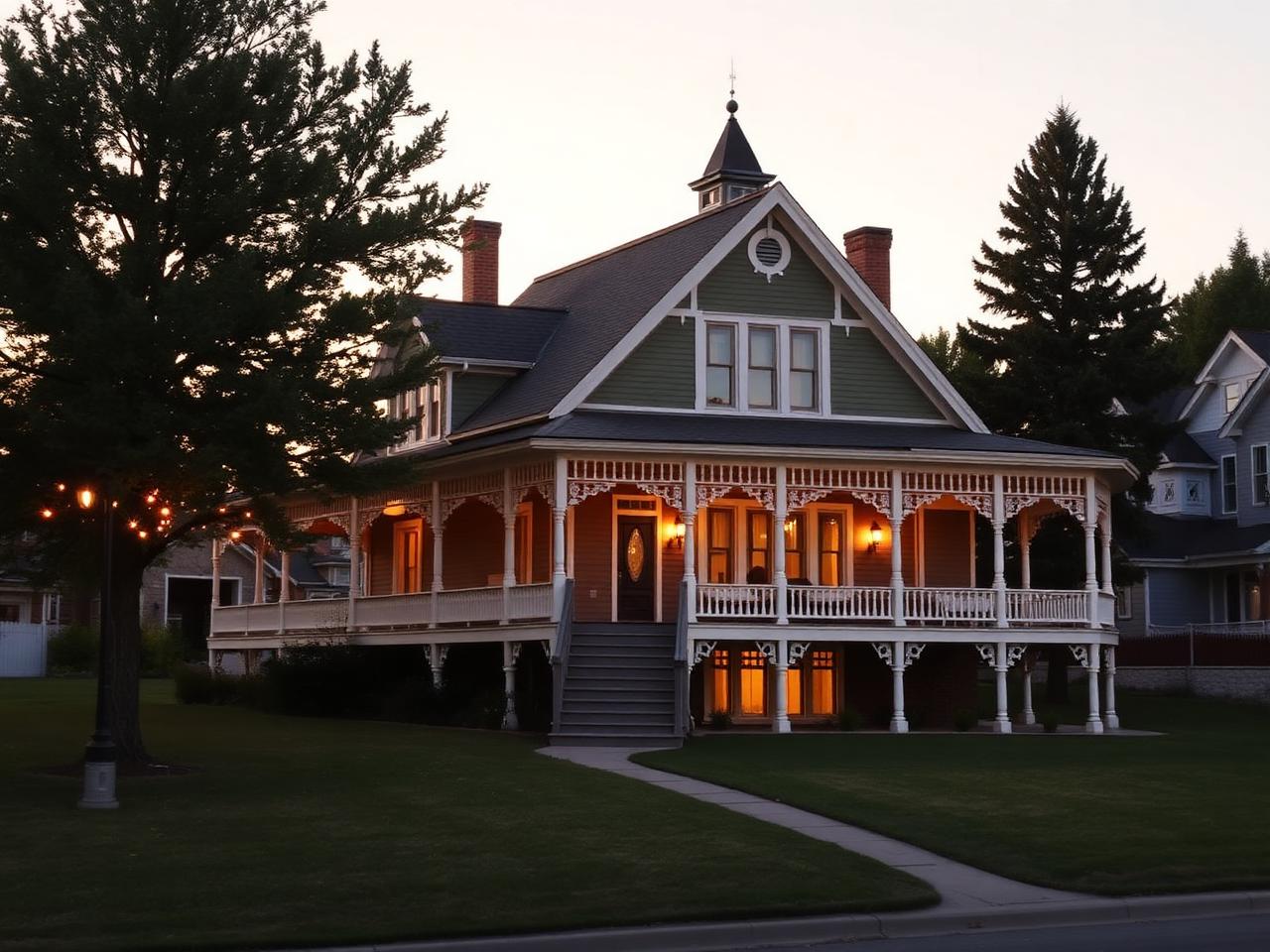 Gratitude Sheridan — a 1920 Victorian gathering home at golden hour on Residence Hill in Sheridan, Wyoming.